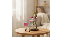 Frog Figurine with Shopping Cart Charming Miniature Shopping Cart Figurine Statue for Desk