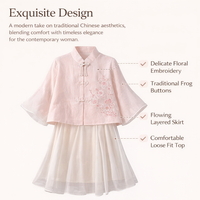 Women Floral Embroidered Shirt with Button Design for Summer Casual Wear, Chinese Style Blouse with Inner Lining, Lightweight Polyester Top