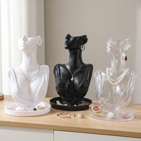Mannequin Bust with Tray Glossy Jewelry Display Bust Necklace Holder with Base Multi-Functional for Vanity Table, Dresser