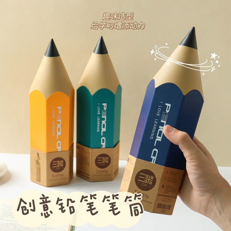 Pencil-Shaped Desk Organizer with Lid for Pens and Makeup Brushes