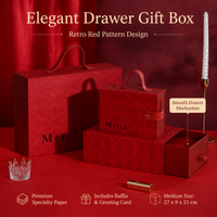 Floral Drawer Gift Boxes for Presents, Retro Red Paper Gift Box with Lids, 27x9x21cm Birthday Girlfriend Company Gift