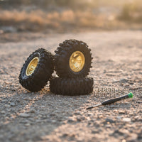 4 Pieces off-Terrain RC Crawler Wheel Set Knobby Crawler Wheels with Brass Hubs Aggressive Wheels with Tires Multi-Spoke for Hobbyists, Rock Crawling, Trail Running