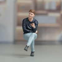 Miniature Man with Phone Highly Detailed Seated Man Figurine Resin Material Scale Model Person for Hobbyists, Sand Tables