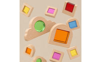 Wooden Building Toy with Acrylic Inserts Stackable Sensory Blocks with Colored Openings Burr Geometric Blocks for Kids, Playroom