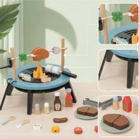 Wooden Play Grill Freestanding Toy Barbecue Grill indoor/outdoor Pretend Barbecue for Kids, Toddlers, Playroom