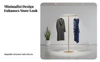 High and Low Configuration Island Display Rack Shiny Finish Gold Clothing Display Shelf Modern Design Gold Clothing Rack with Shelf Easy to Assemble for Retailers, Shopkeepers, Retail Space, Showroom