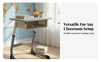Long-Lasting Material Adjustable Student Desk and Chair Set Heavy Duty Frame Classroom Desk Combo Ergonomic Design Kids Study Table and Chair Built-in Pen Slot for Students, Children, Tutoring Center, Distance Learning, Home