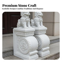 2 Pieces Traditional Marble Door Pier Auspicious Symbol Chinese Door Drum Statue Finely Detailed Carved Stone Gate Protector for Villa Owners