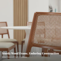 Wabi-Sabi Aesthetic Upholstered Rattan rear Chair sturdy Wood Frame V-Leg Cane Chair Retro Design Kitchen Seat mid-20th centuryera Modern for Restaurant Owners, Interior Designers, Homeowners, Hotel, Dining Room, Reception Area, Balcony