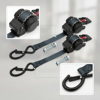 2 Pieces Auto Self-Retracting Tie-down Straps Heavy-Duty Cargo Tie-down Straps with Hooks Quick-Release Secure for Truck Beds