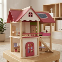 Wooden Dollhouse Balcony Open-Frame Dollhouse Decorative Backboard Kids Toy for Children