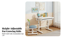 Hand-Crank Lift Adjustable Height kid's Desk Ergonomic Design Study Table Child-Safe Features kids' Furniture Large Desktop for Children, Students, Parents, Bedroom, Home, Homeschooling