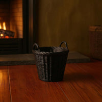 Woven Dollhouse Basket with Handles Rustic Miniature Basket with Handles Realistic Miniature Fireplace Accessory for Diorama