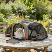 Breathable Pet Carrier with Expandable Mesh Collapsible Foldable Pet Carrier Portable Transport Tote Lightweight for Cats, Small Dogs