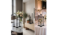 3 Pieces Taper Candle Holder with Round Base Black Taper Candle Holder Turned Decor for Brides