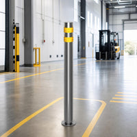 Base Plate Stainless Steel Warning Post Circular Top Reflective Warning Post Locking Structure Reflective Steel Bollard Vertical Form