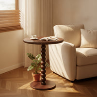 Round Side Table Deep Brown Round End Table Compact Nightstand for Living Room, Bedroom