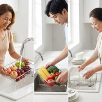 Retractable Drainer Kitchen Sink Drainer and Dish Rack, 201 Stainless Steel Vegetable Washing Basket, Space-Saving Over Sink Style