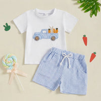 T-Shirt and Shorts Set Skin-Friendly Boys Easter Outfit Elastic Waist Striped Shorts and Tee Set for Young Children, Infants, Summer, Holiday Party