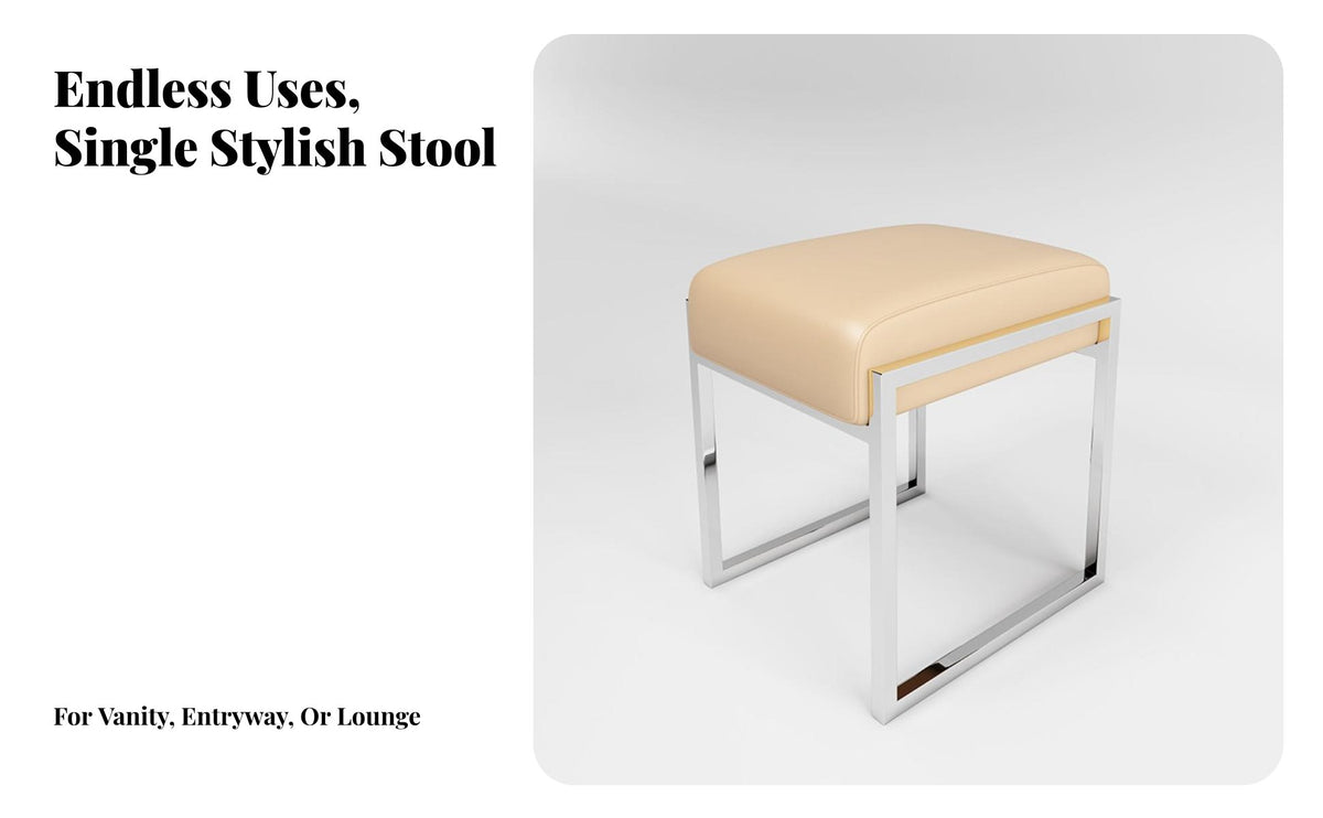 Nordic Aesthetic Upholstered Vanity Seat Minimalist Design Stool Versatile Use Ottoman High-Resilience Cushion for Homeowners, Adults, Women, Dressing Room, Makeup Station, Entryway, Home Office