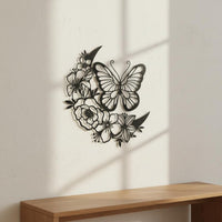 Waterproof Butterfly Flower Wall Decor Weather Resistant Metal Butterfly Wall Decor Indoor Outdoor Use House Decoration Long-Lasting for Garden, Patio, Balcony