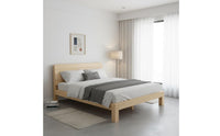 Fir Wood Slatted Bed Economy Model Solid Wood Bed Frame Reinforced Support Bedstead for Rental Apartment, Dorm Room