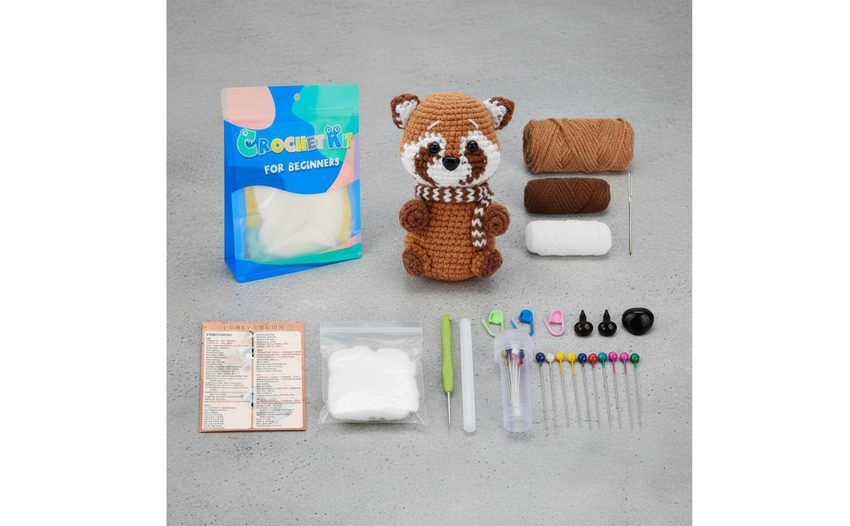 Premium Yarn Panda Crochet Kit Great Gift Idea DIY Creature Crochet Set Detailed Instructions Red Panda Amigurumi Kit for Beginners, Hobbyists, Teens