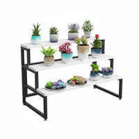 Movable with Wheels Tiered Plant Ladder Stepped Layout 3-Tier Plant Stand Locking Casters Flower Rack Multipurpose for Florists, Gardeners, Homeowners, Balcony, Outdoor, Indoor, Living Room