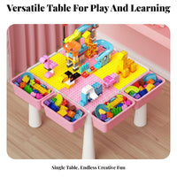 Large Particle Compatible Building Block Table Set Educational children's Play Table with Chairs STEM Learning Multi-Use Activity Station with Storage Easy to Clean for Preschoolers, Toddlers, Parents, Playroom, Bedroom, Preschool, Daycare