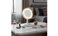 USB Rechargeable LED Makeup Mirror with Fan 60° Adjustable Angle 3 in 1 Makeup Mirror Fan Tilting Design for Women, Teens, Dorm Room, Office