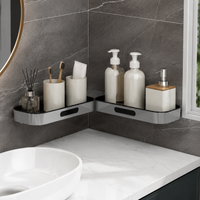 Foldable corner shelf for shower and bathroom, self-adhesive spice shelf kitchen, modern kitchen organizer without drilling, 1-tier