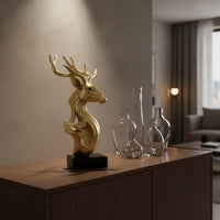 Gold Deer Figurine Tabletop Deer Sculpture with Base Shiny Figurine with Pedestal Stand Modern for Homeowners, Bookshelf