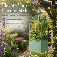 Cast Iron Hanging Planter, Vintage Square Hanging Basket with Chain, Painted Metal Planter for Balcony, Verandah & Patio