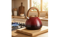 Kettle with Wood-Grain Handle Ergonomic Alerting Tea Pot Kettle Loud Whistling Teapot for Cooktop