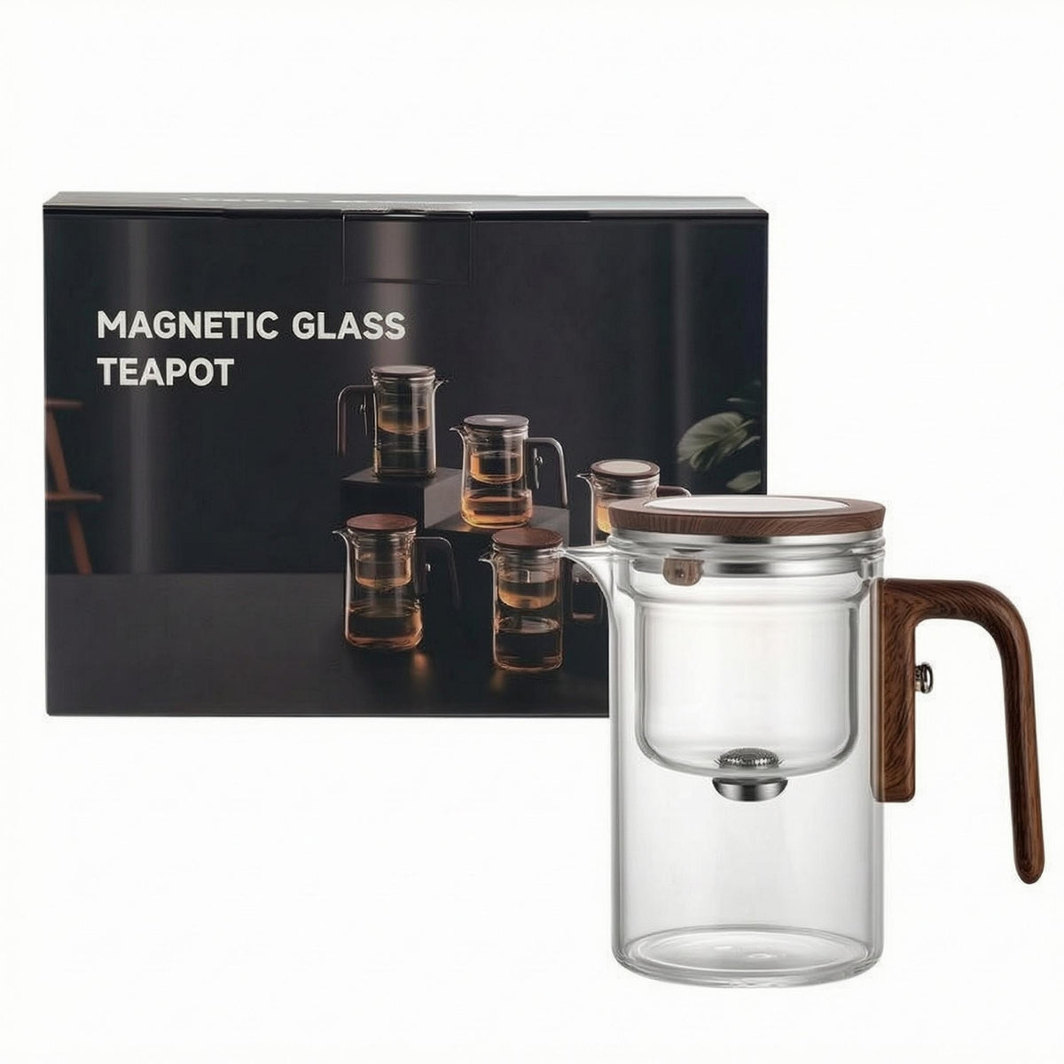 Glass Teapot Tea Separation Houseware Wood-Grain Handle