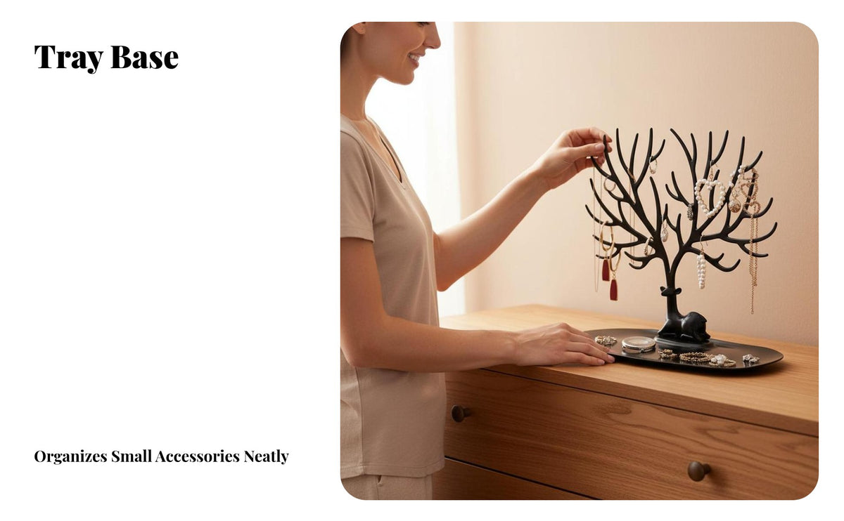 Jewelry Tree Mirror Stand Multifunctional Jewelry Stand with Mirror Stable Base for Women, Students, Bedroom, Dressing Table, Dorm Room