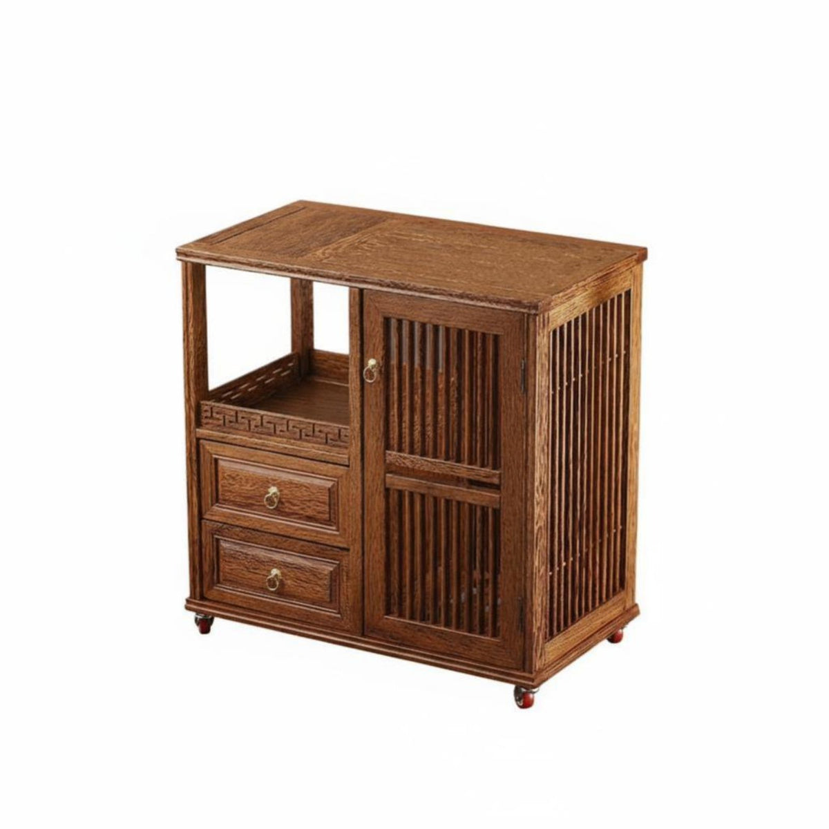 Chinese Design Mobile Tea Ceremony Table Movable with casters Living Room Furniture Multitier Storage Serving Cart Integrated Electric Kettle for Homeowners, Hosts, Adults, Home, Kitchen, Office