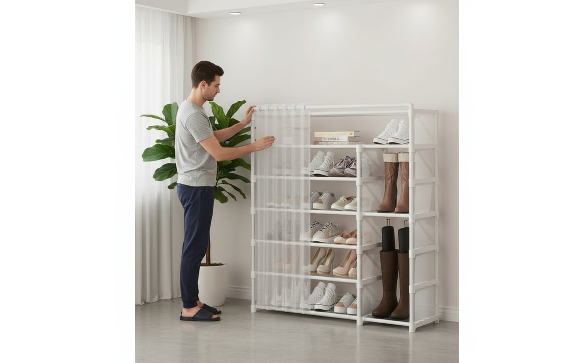 Shoe Rack with Dust Cover Space Saving Multi-Tier Shoe Rack Large Capacity for Students, Entryway, Dorm Room, Closet
