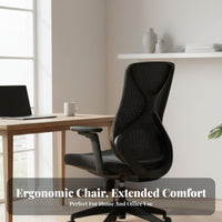 360-Degree Swivel Ergonomic Mesh Back Chair Adjustable Support Ergonomic Rolling Chair Thick Padded Cushion Office Furniture Rocking Function for Students, Telecommuting Workers, Gamers, Study Room, Workstation, Bedroom