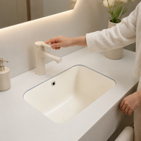 Recessed Washbasin For Hotels & Commercial Spaces Cream Ceramic Washbasin Classic Design