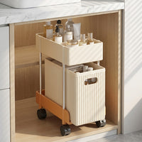 Under Sink Storage Drawers, 2 Tier Retractable Cupboard Organiser, Pull Out Drawers for Kitchen & Bathroom, Beige