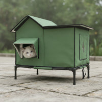 Elevated Cat House Waterproof Cat House with Raised Legs Heavy-Duty Pet Kennel for Backyard