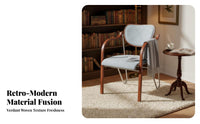French Retro Design Upholstered Armchair with Wooden Arms Soft Upholstery Upholstered Armchair Ergonomic Backrest Living Room Seating Thickly paddinged for Homeowners, Interior Designers, Readers, Bedroom, Reception Area, perusing corner, Home Office