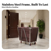 Easy to Clean Stainless Steel Laundry Trolley Swivel Casters Hotel Linen Collection Cart High-Capacity Laundry Cart on Wheels Removable Bag for Cleaning Employees, Business Owners, Guest Room, Hospital, Dormitory, Home