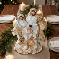 Vertical Display Tabletop Nativity Figurine Satin-Like Holy Family Figurine Resin and Fiber Holy Family Figurines Round Base for Desktop, Shelf