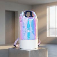Iridescent Waterproof Bucket Bag PVC Material Holographic Dry Bag Multi-Functional Fold-down Top Waterproof Sack for Boating, Swimming, Camping