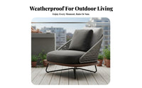 4 Pieces Rattan design 4-Piece Woven Loveseat and Chair collection Weather withstandant 4-Piece Seating Arrangement Includes upholstered pads Outdoor Furniture Modern Design for Families, Homeowners, Adults, Garden, Balcony, rearyard, waterside