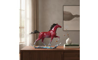 Horse Figurine Ornamental Horse Statue Sculptural Figurine with Undulating Base for Art Lovers, Office