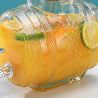 Glass Water Dispenser with Tap, Patterned Beverage Dispenser for Home Bar, Round Juice Dispenser, Chinese Style Iced Tea Glass Dispenser Cork Lid