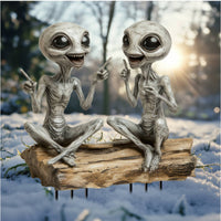 Alien Garden Stake 2D Flat Acrylic Garden Stake Alien Figure Ornament Metal Stakes for Flower Pots, Indoor Plant Displays
